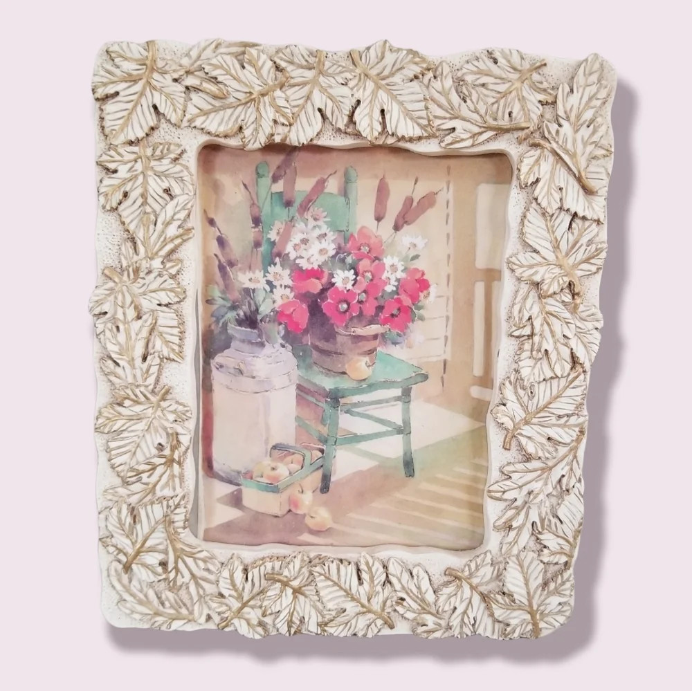 Vintage Greeting Card Gold Metallic Leaves 4.5